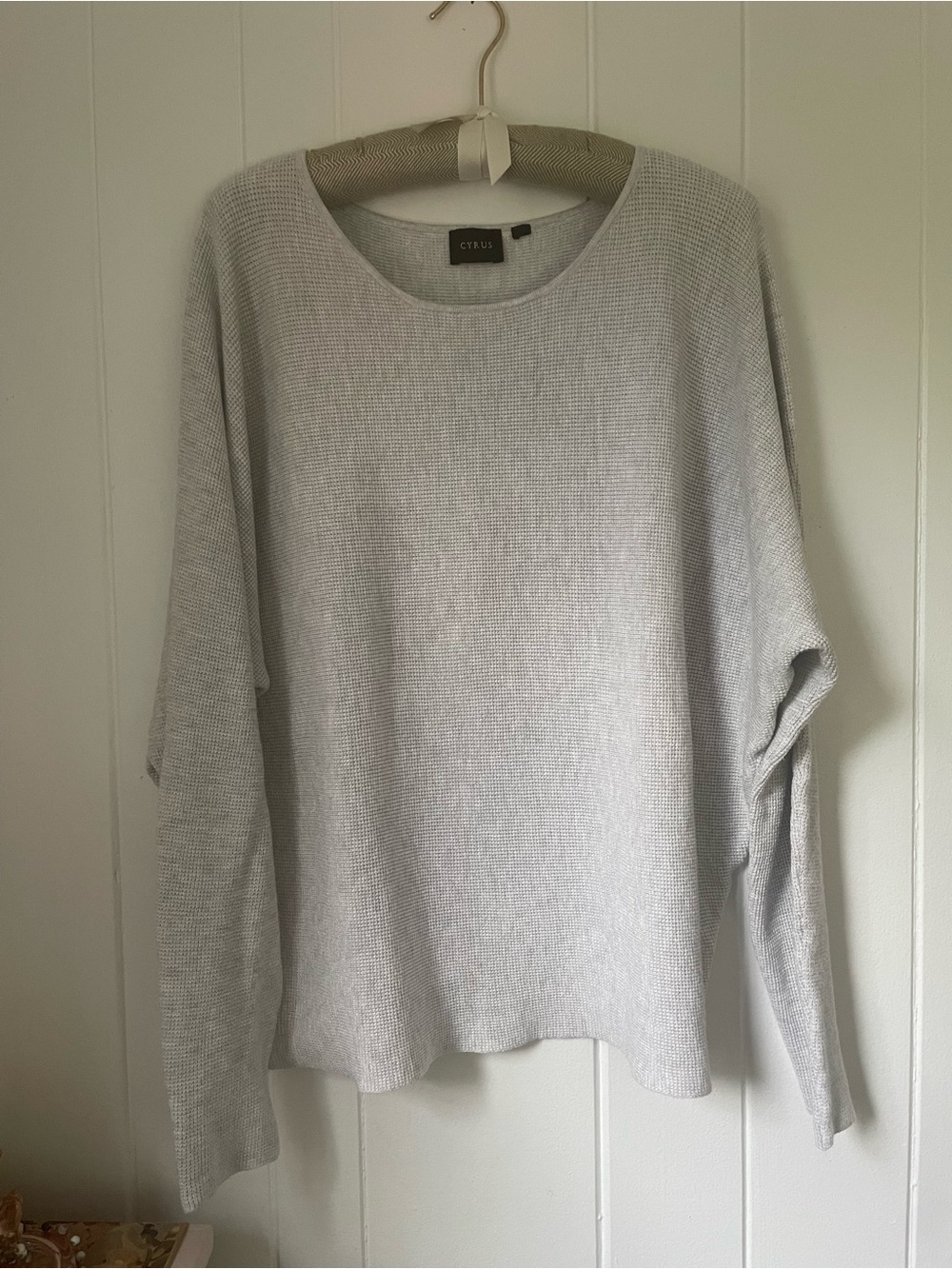 Neutral Soft Gray Waffle Knit Dolman Sleeve Sweater
